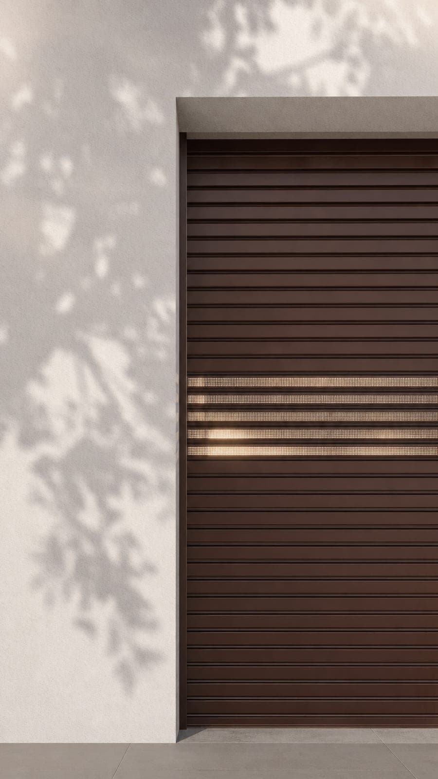ประตูม้วน Design Series สี Brown Sahara พร้อมแถบช่องแสง