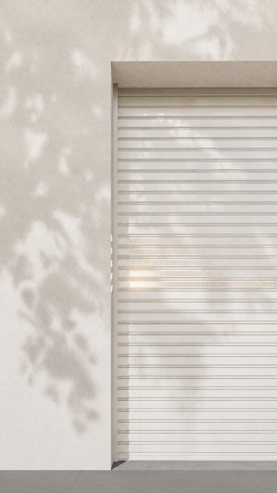 ประตูม้วน Design Series สี White Sahara พร้อมแถบช่องแสง